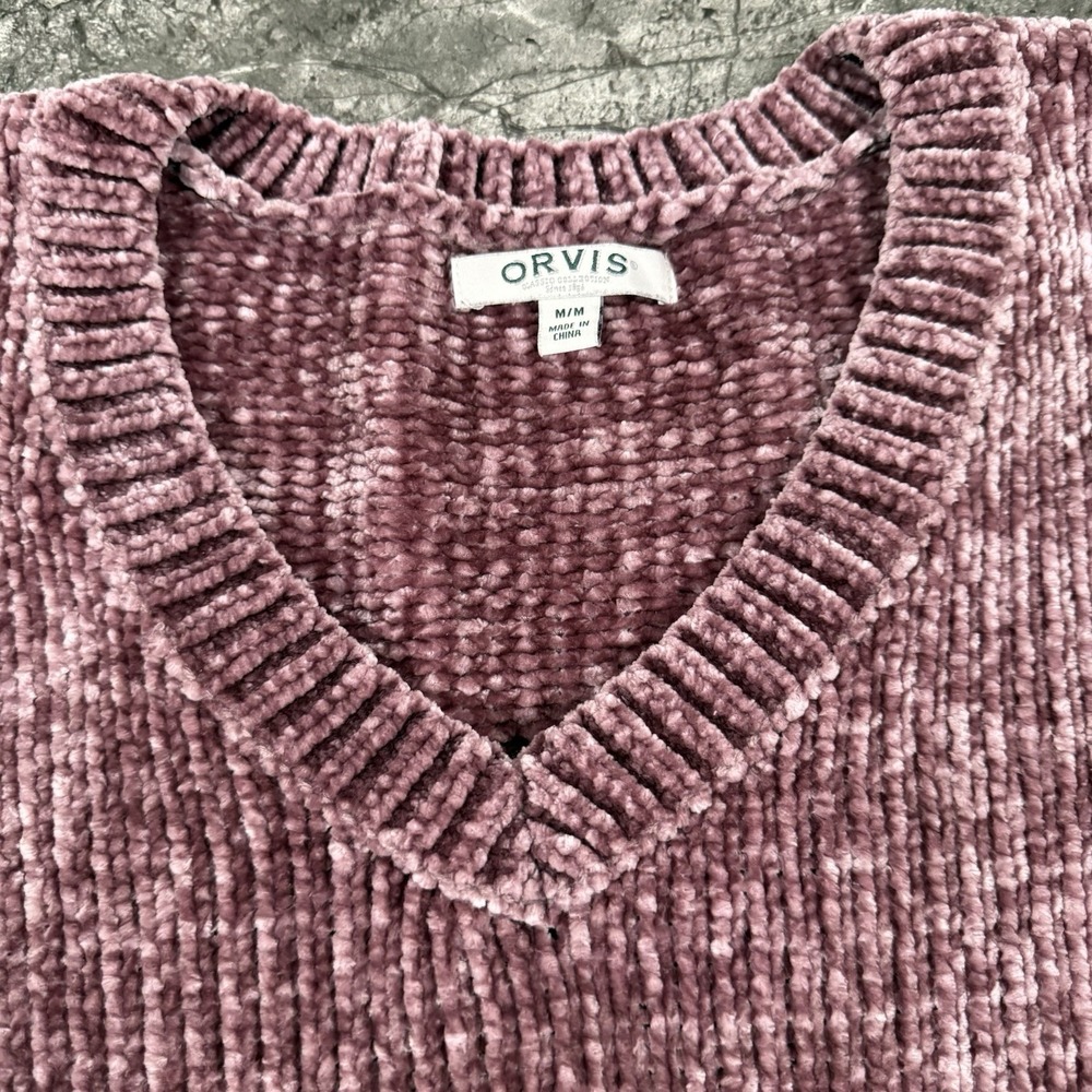 Orvis Womens Chenille V Neck Pullover Tunic Sweater Chunky Plushy‎ Mauve Sz M - Picture 5 of 9